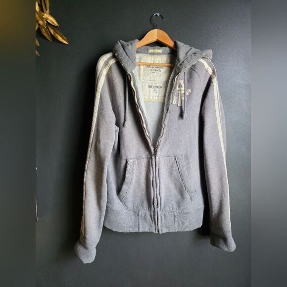 Vintage Abercrombie & Fitch Zip-Up Hoodie Fleece Lined Mens Sz M STREETWEAR GRAY - Picture 8 of 11